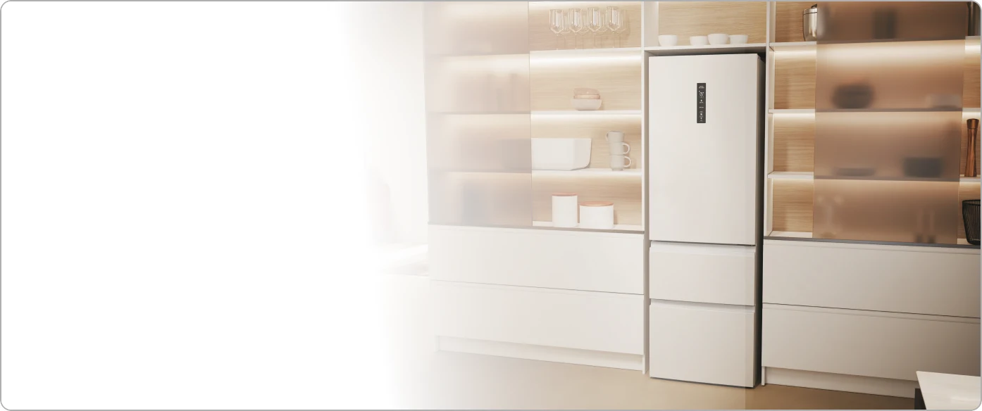 Jasna kuchnia z lodówką Haier